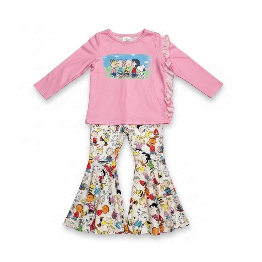 Peanuts Snoopy Friends Pink Ruffle Top & Bell Bottom Pants Set Kids 4T